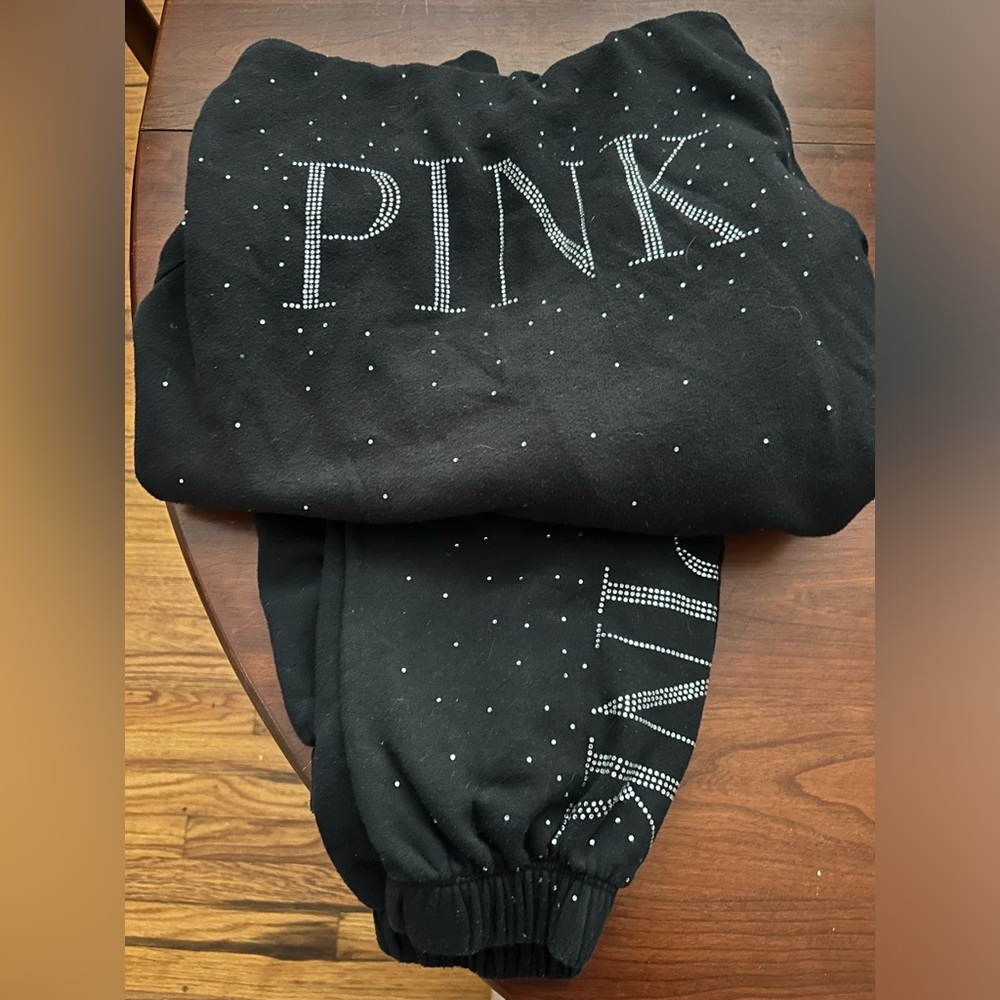 Victoria’s Secret pink black bling hooded sweatsuit size small